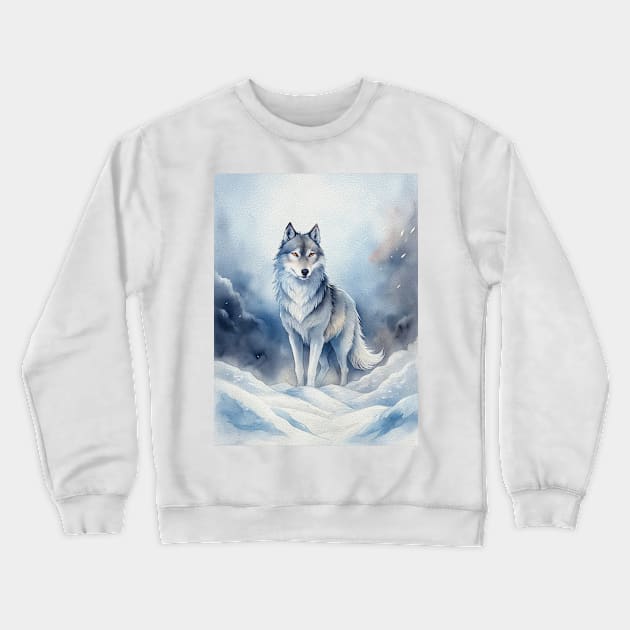Funny White Wolf Hunting Fantasy Ground, Winter Mountain Icy Moon, Snowy White Forest, Biker gifts Crewneck Sweatshirt by sofiartmedia